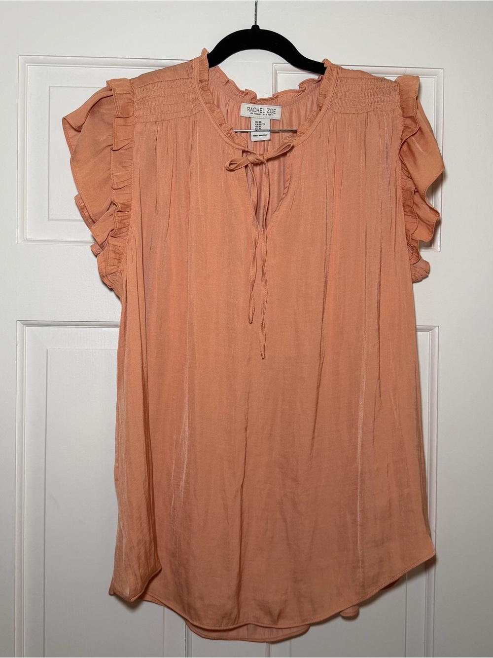 Rachel Zoe Peach Tie-Front Ruffle Sleeve Satin Blouse Size XL